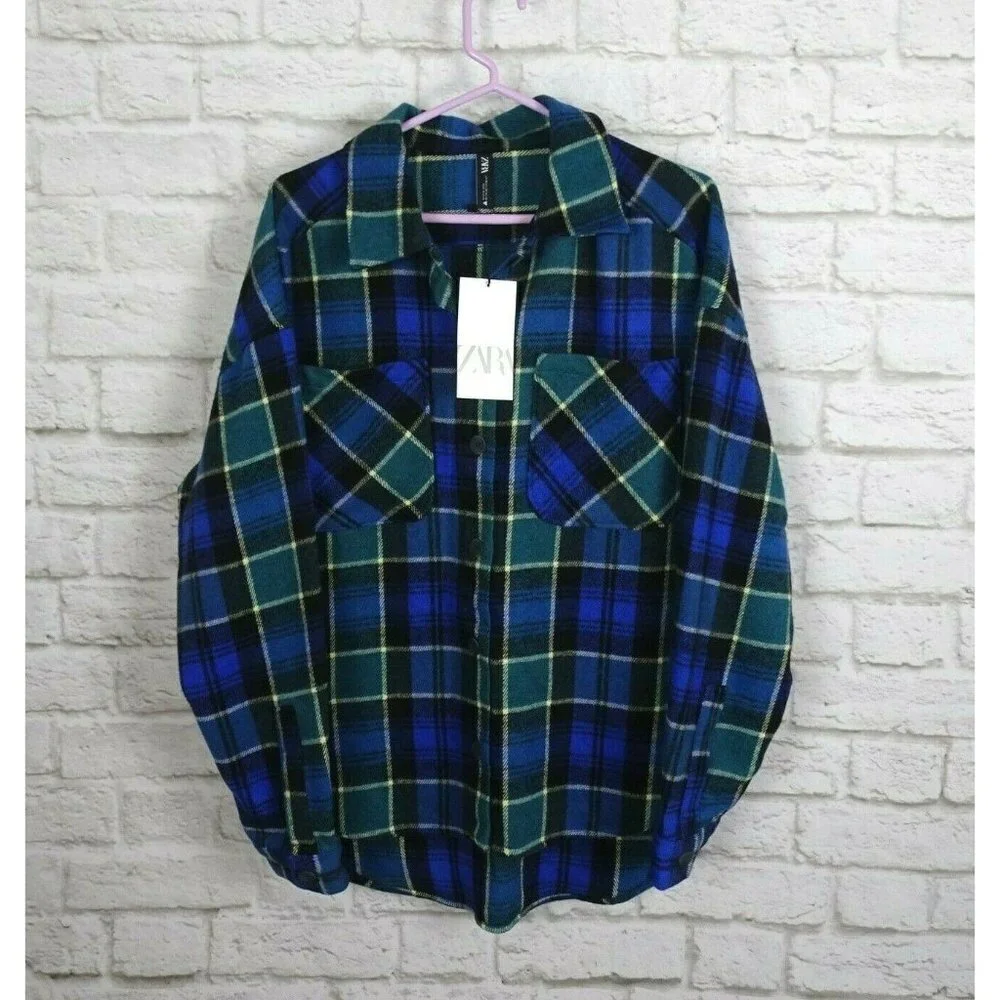 NWT Zara Women's Oversized Plaid Overshirt Top Wool Blend LS Made in Spain XS - Picture 3 of 12